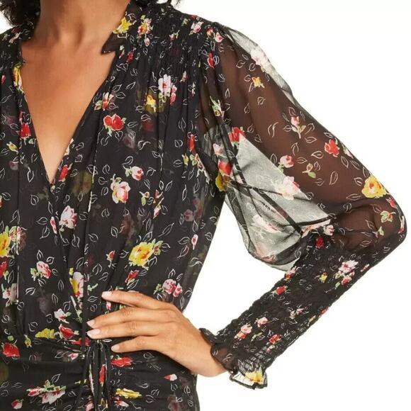 VERONICA BEARD Floral ARMERIA RUCHED Smocked SILK Mini Dress Size 18 NEW $595 - Picture 6 of 7